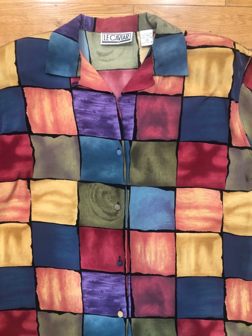 Vintage Le Caviar 80s 90s Abstract Geometric Color Block Blouse Size Small Artsy - Picture 4 of 10